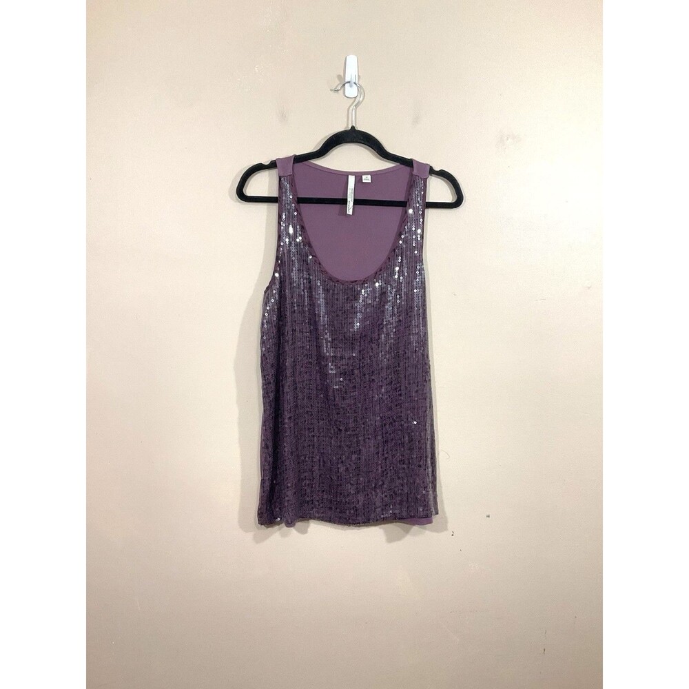 Vintage New York & Co Womens Sequined Tank Top M Purple Y2K Party Going Out Glam